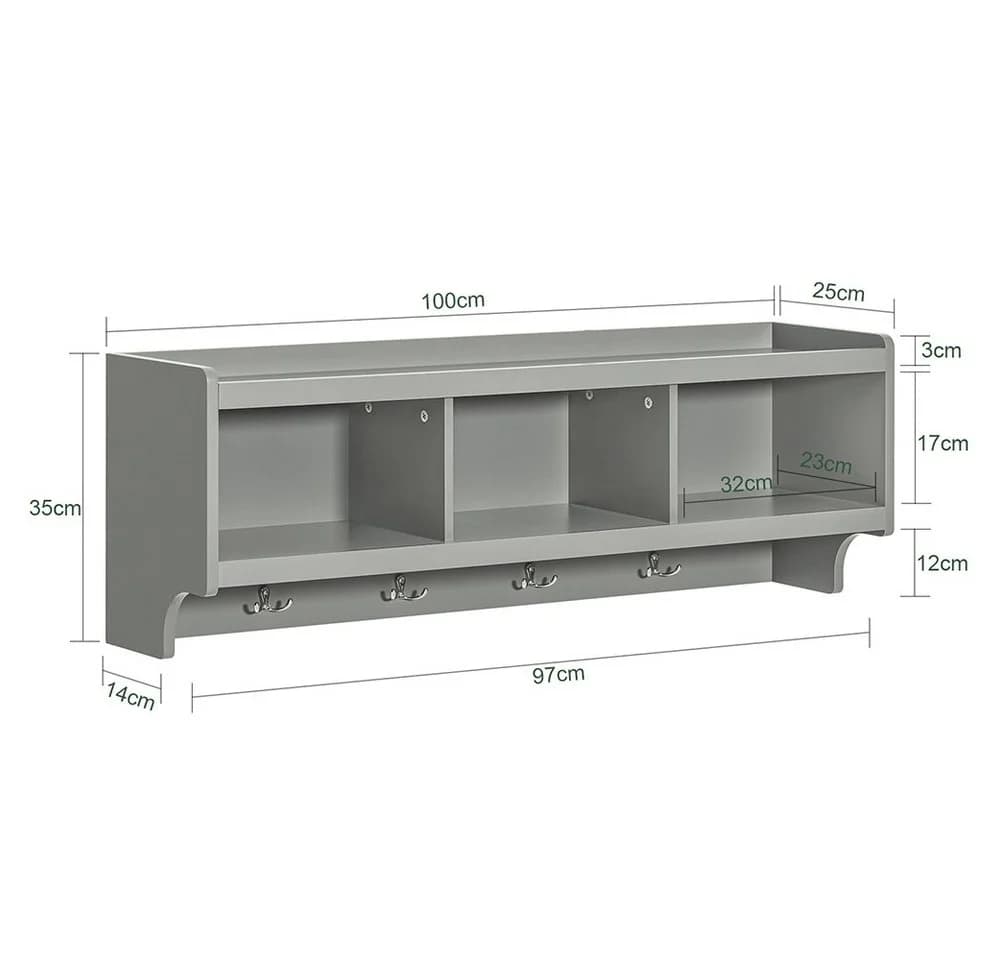 SoBuy Wandgarderobe FHK28 Hellgrau mit 3 Fächern und 4 Haken - Bild 5