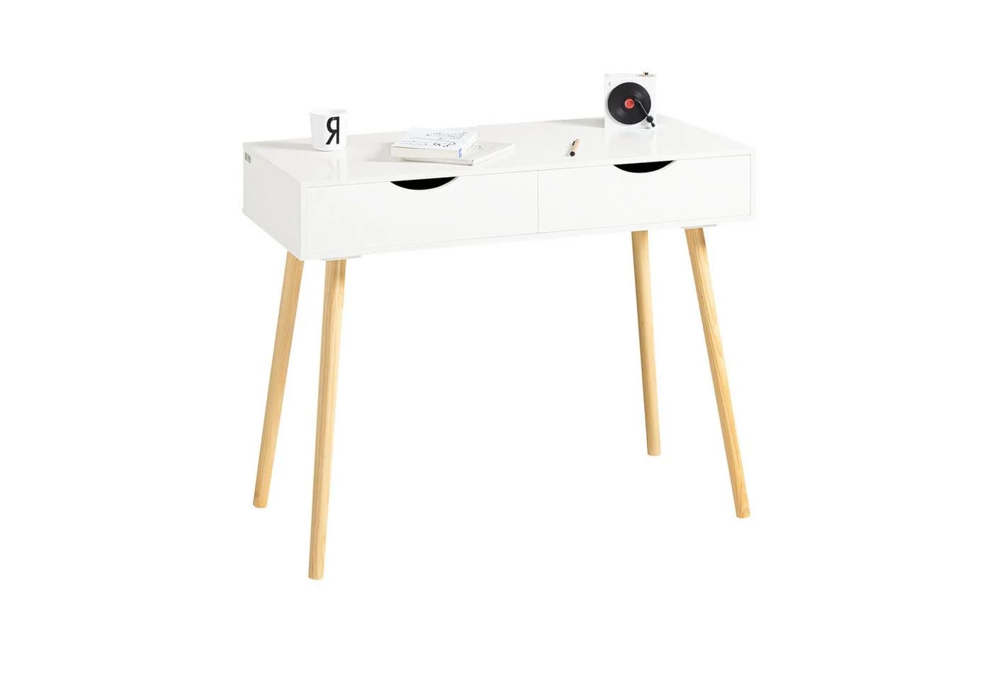 SoBuy Eckschreibtisch FWT40 Weiß-Natur mit 2 Schubladen - Bild 2