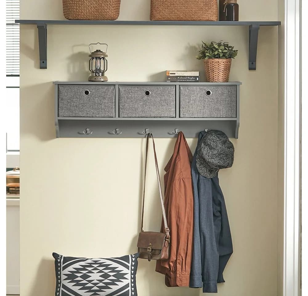 SoBuy Wandgarderobe FRG282 mit 3 Körben Grau - Bild 2