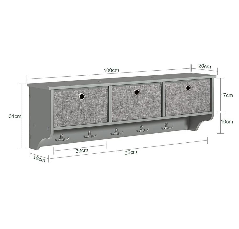 SoBuy Wandgarderobe FRG282 mit 3 Körben Grau - Bild 5