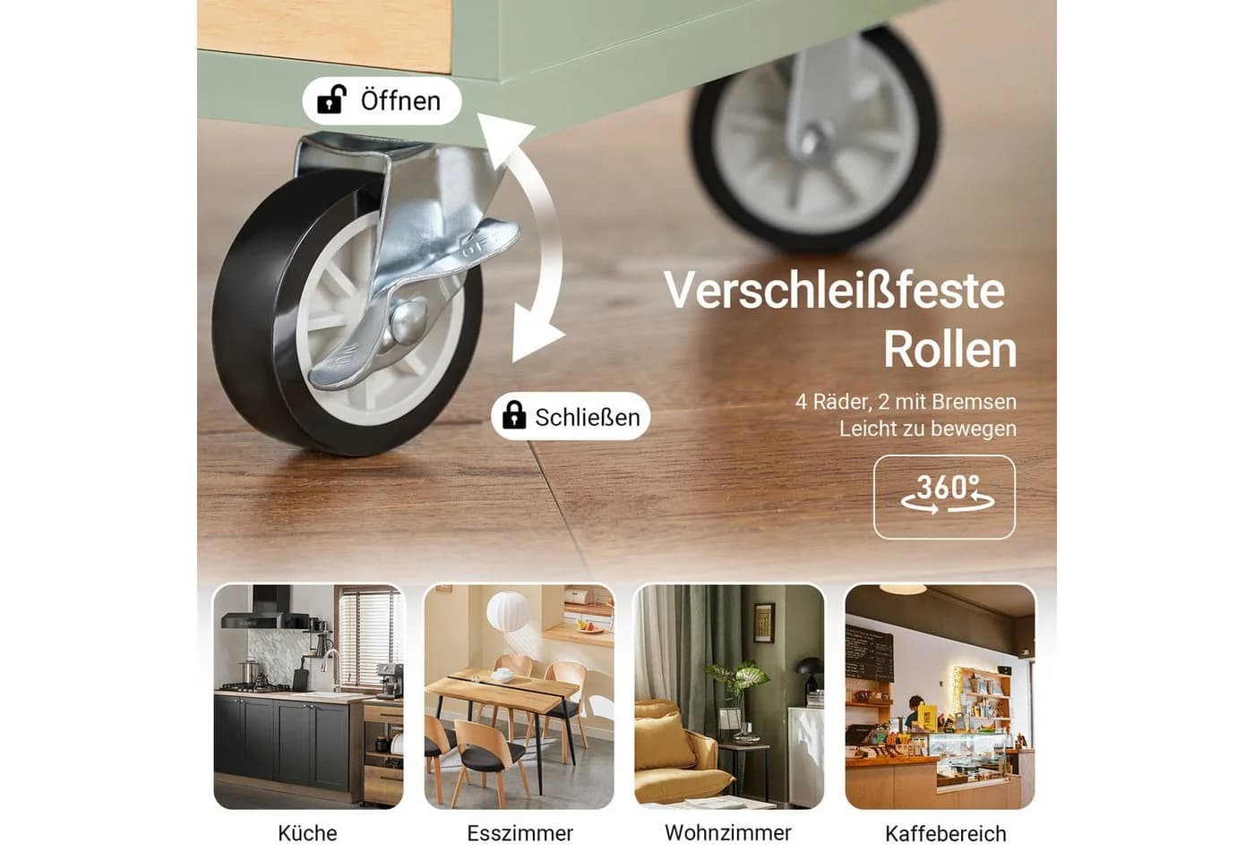 SoBuy Küchenwagen FKW114 Grün mit Schubladen und Glastüren - Bild 5