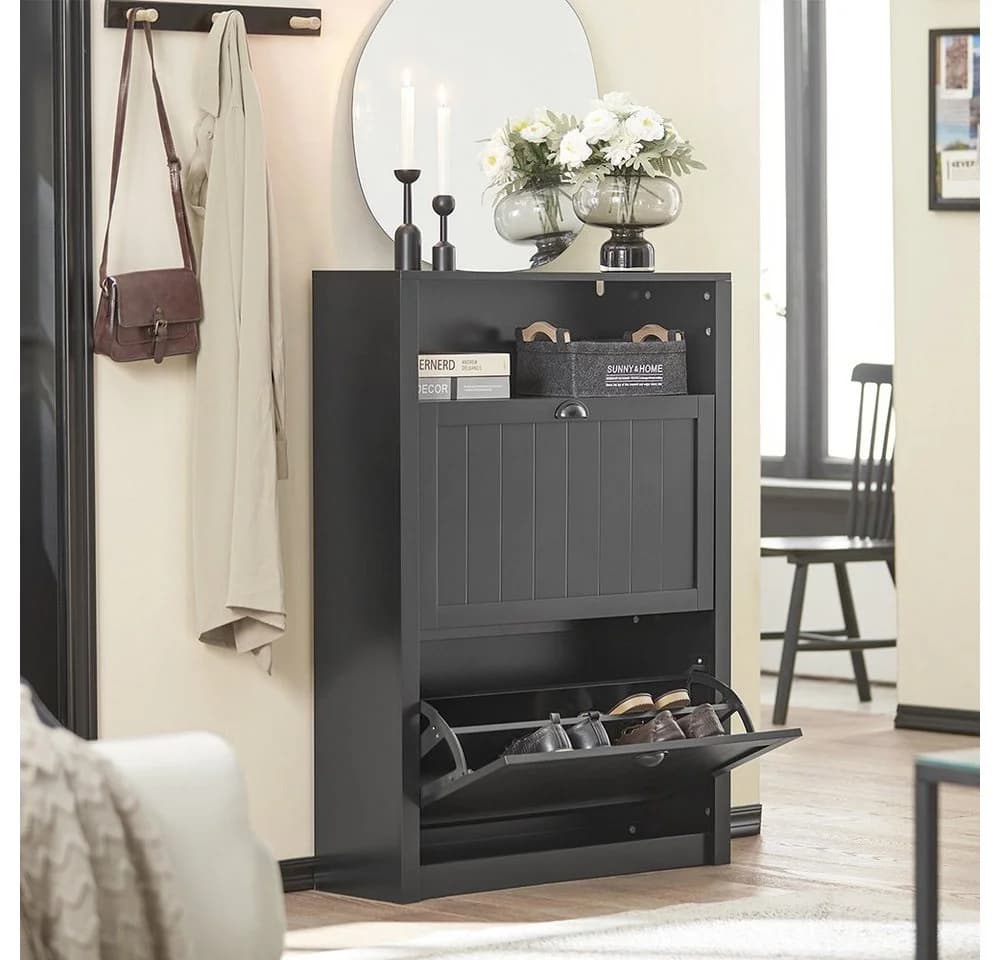 SoBuy Schuhschrank FSR87 Schwarz/Weiß mit 2 Klappen - Bild 4