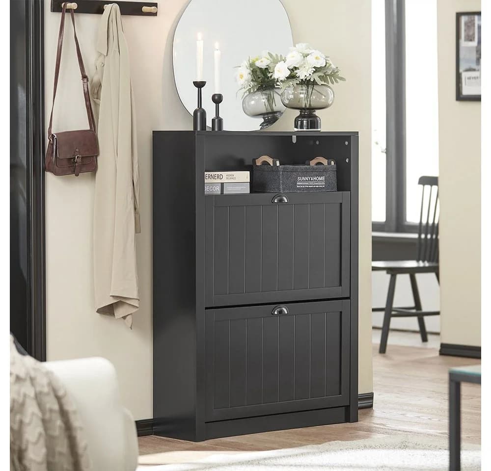 SoBuy Schuhschrank FSR87 Schwarz/Weiß mit 2 Klappen - Bild 5