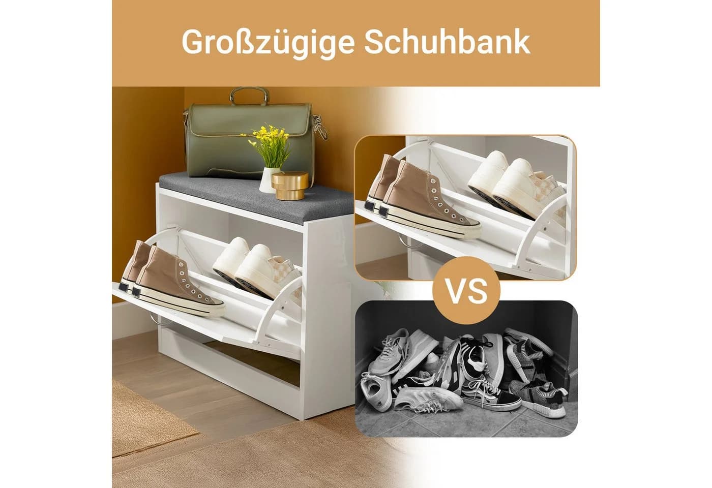 SoBuy Schuhbank FSR16 Weiß mit Sitzkissen und Stauraum - Bild 2