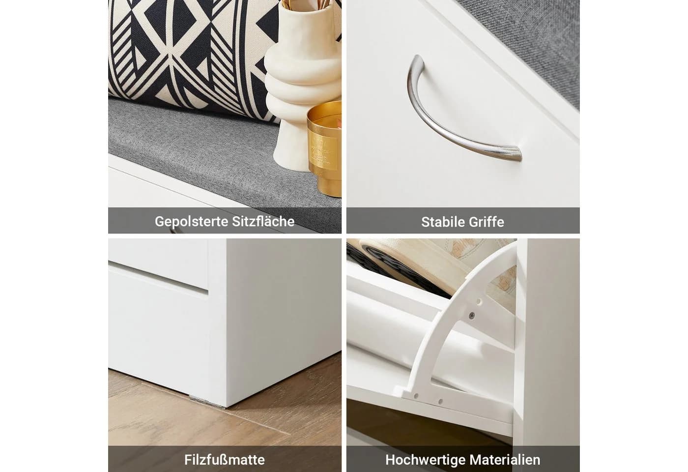 SoBuy Schuhbank FSR16 Weiß mit Sitzkissen und Stauraum - Bild 5