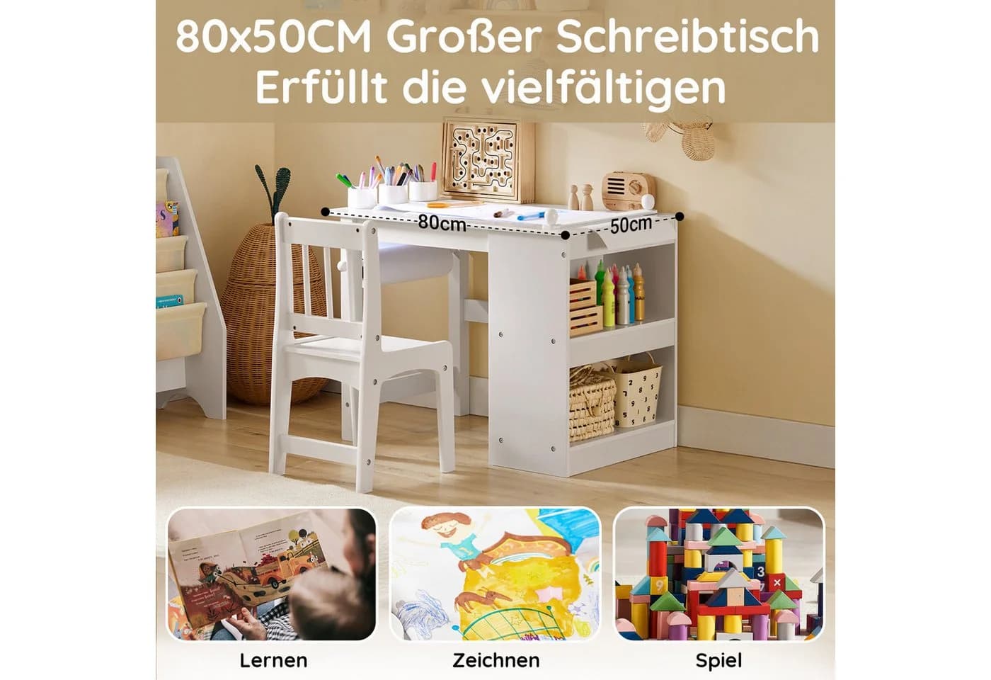 SoBuy Kindersitzgruppe KMB60 Weiß mit Stuhl und Regalbrettern - Bild 2