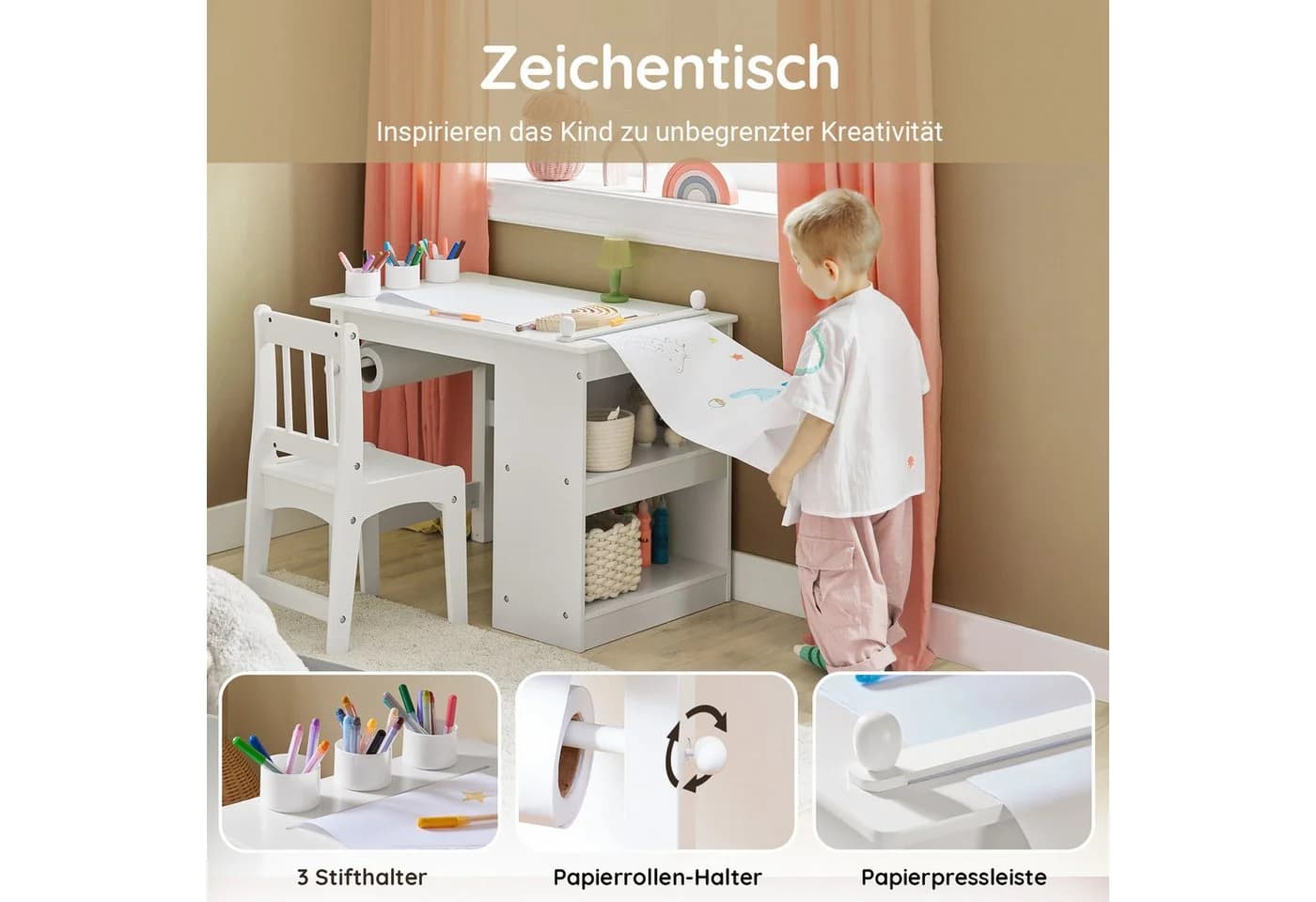 SoBuy Kindersitzgruppe KMB60 Weiß mit Stuhl und Regalbrettern - Bild 4
