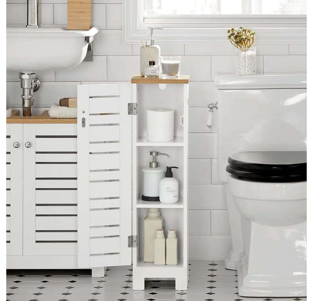 SoBuy Toilettenpapierhalter BZR85 Freistehend Toilettenschrank Weiß - Bild 4