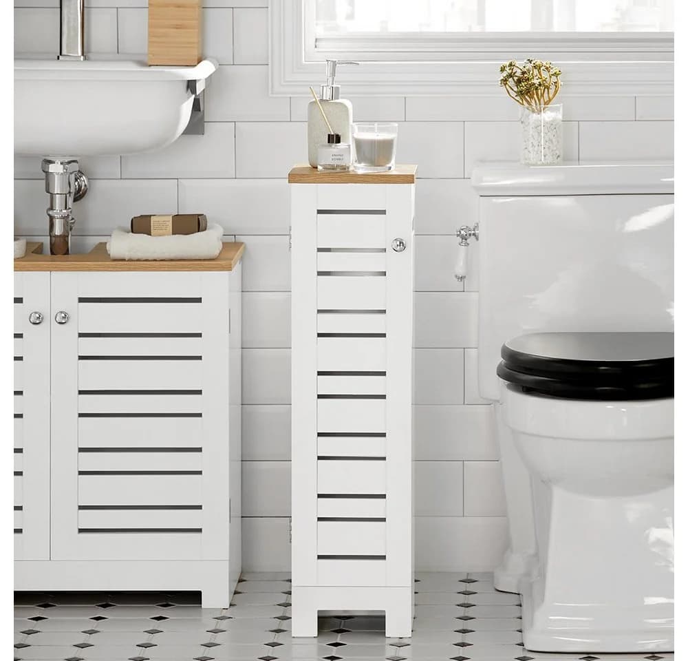SoBuy Toilettenpapierhalter BZR85 Freistehend Toilettenschrank Weiß - Bild 5
