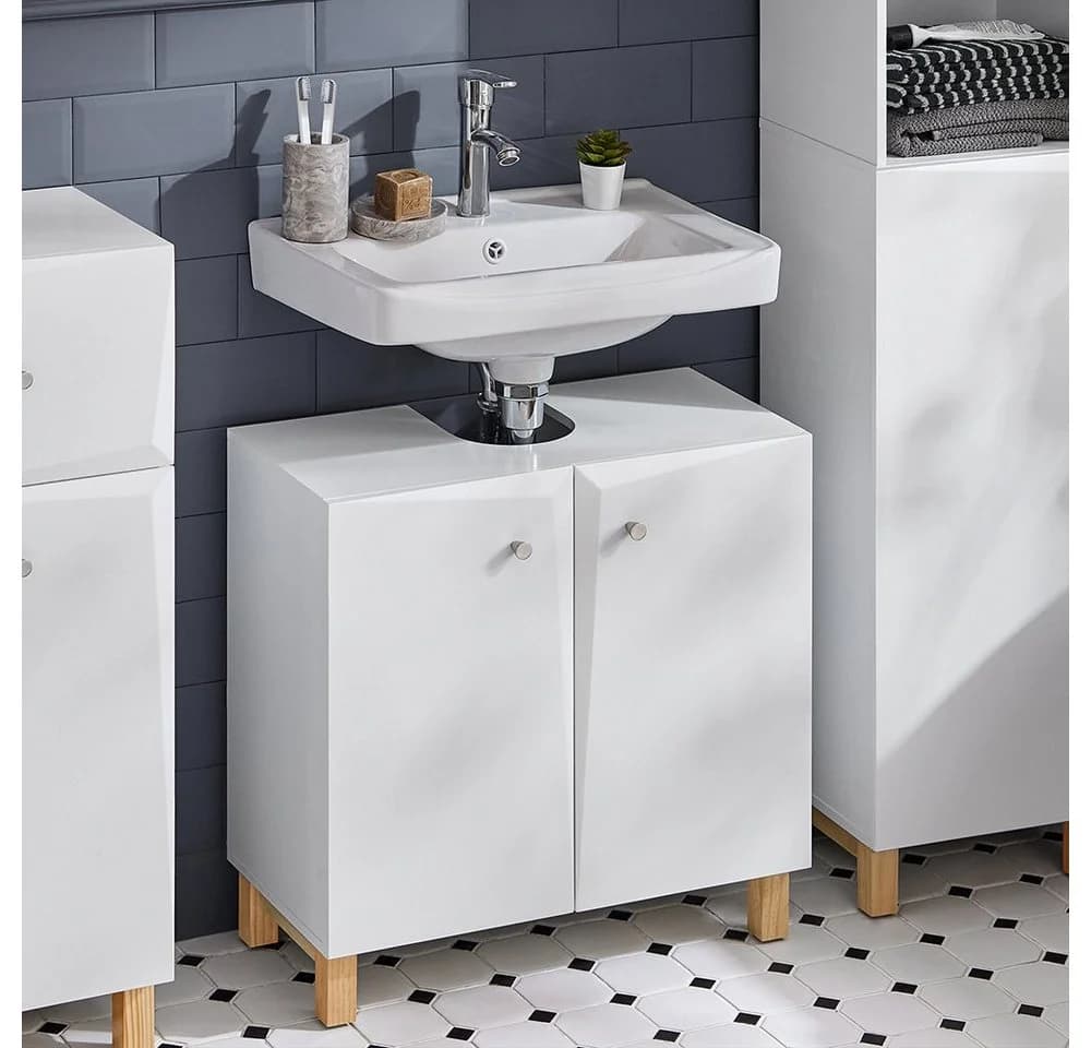 SoBuy Waschbeckenunterschrank BZR92 Weiß Minimalistisch - Bild 4