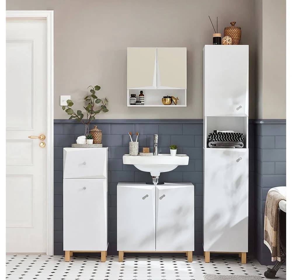 SoBuy Waschbeckenunterschrank BZR92 Weiß Minimalistisch - Bild 5