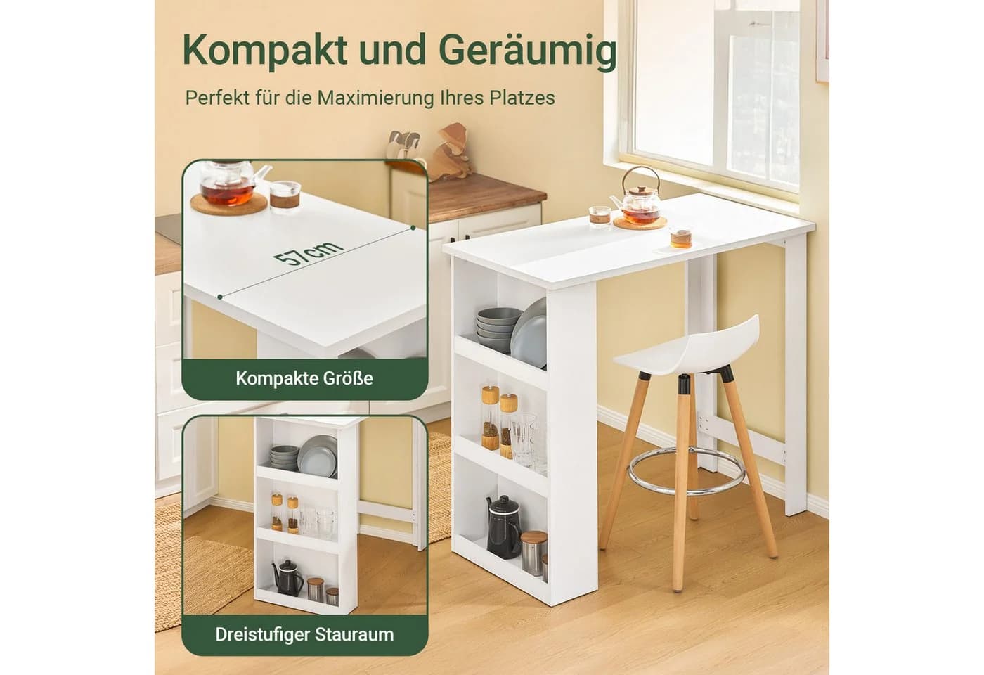 SoBuy Bartisch FWT17 Weiß/Schwarz mit 3 Regalfächern - Bild 4
