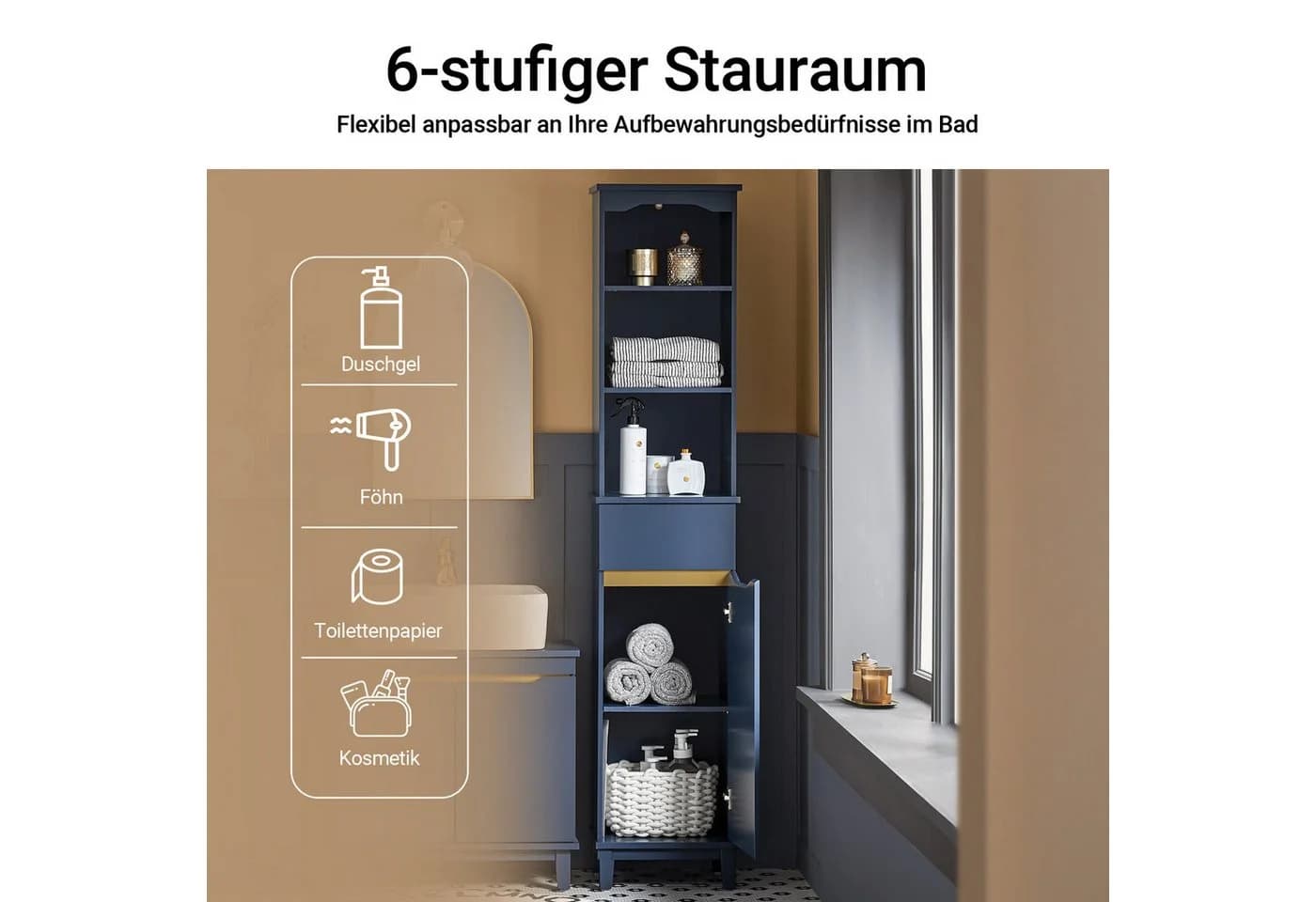SoBuy Hochschrank BZR112 Blau Grau mit verstellbaren Ablagen - Bild 4