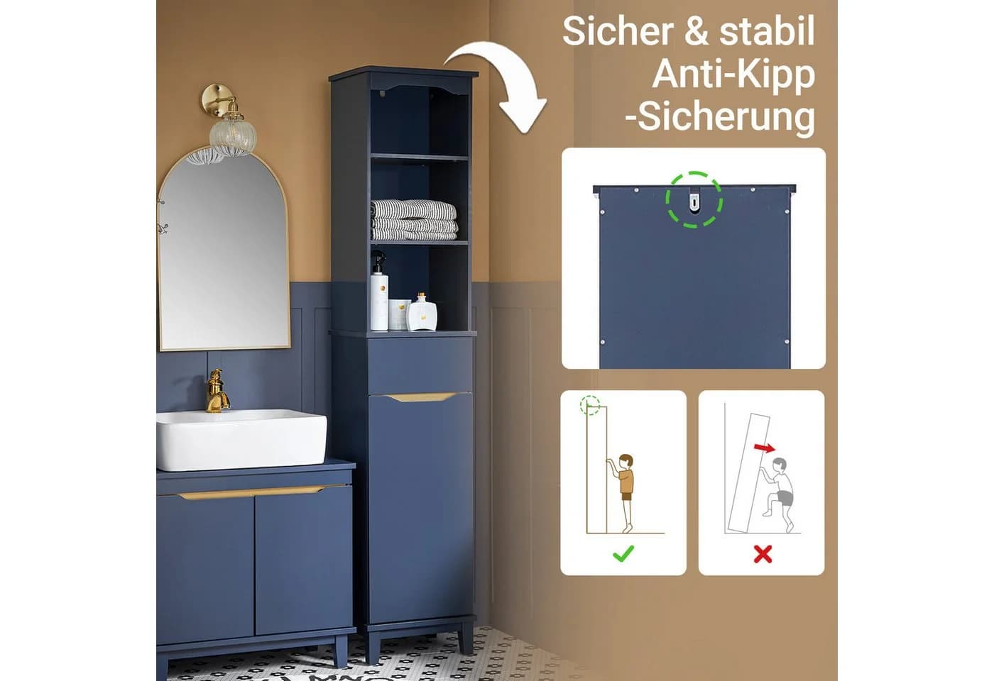 SoBuy Hochschrank BZR112 Blau Grau mit verstellbaren Ablagen - Bild 5