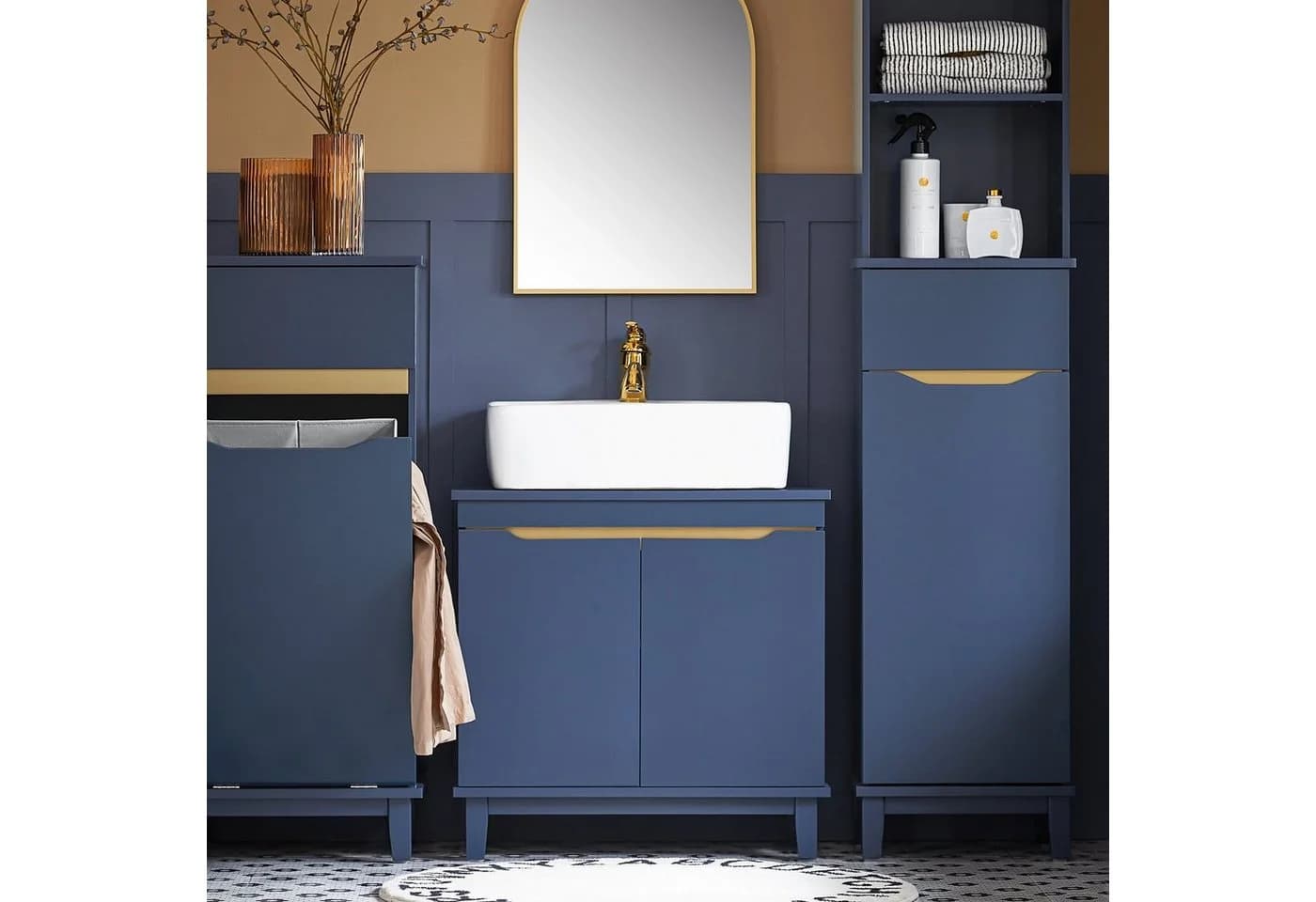 SoBuy Waschbeckenunterschrank BZR113 Blau Grau Modern