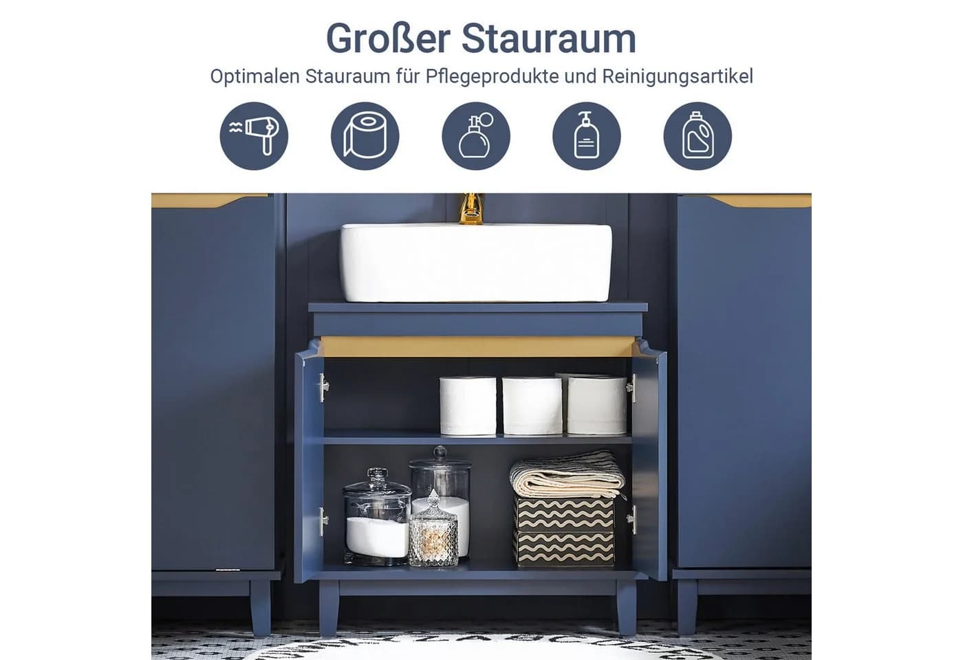 SoBuy Waschbeckenunterschrank BZR113 Blau Grau Modern - Bild 3