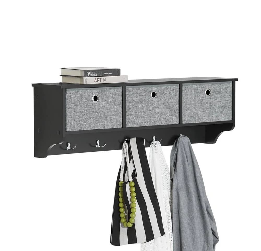 SoBuy Wandgarderobe FRG282 Schwarz mit 3 Körben und Haken - Bild 3