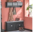 SoBuy Wandgarderobe FRG282 Schwarz mit 3 Körben und Haken Bild 4