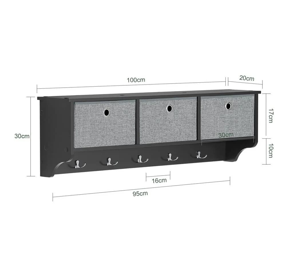 SoBuy Wandgarderobe FRG282 Schwarz mit 3 Körben und Haken - Bild 5