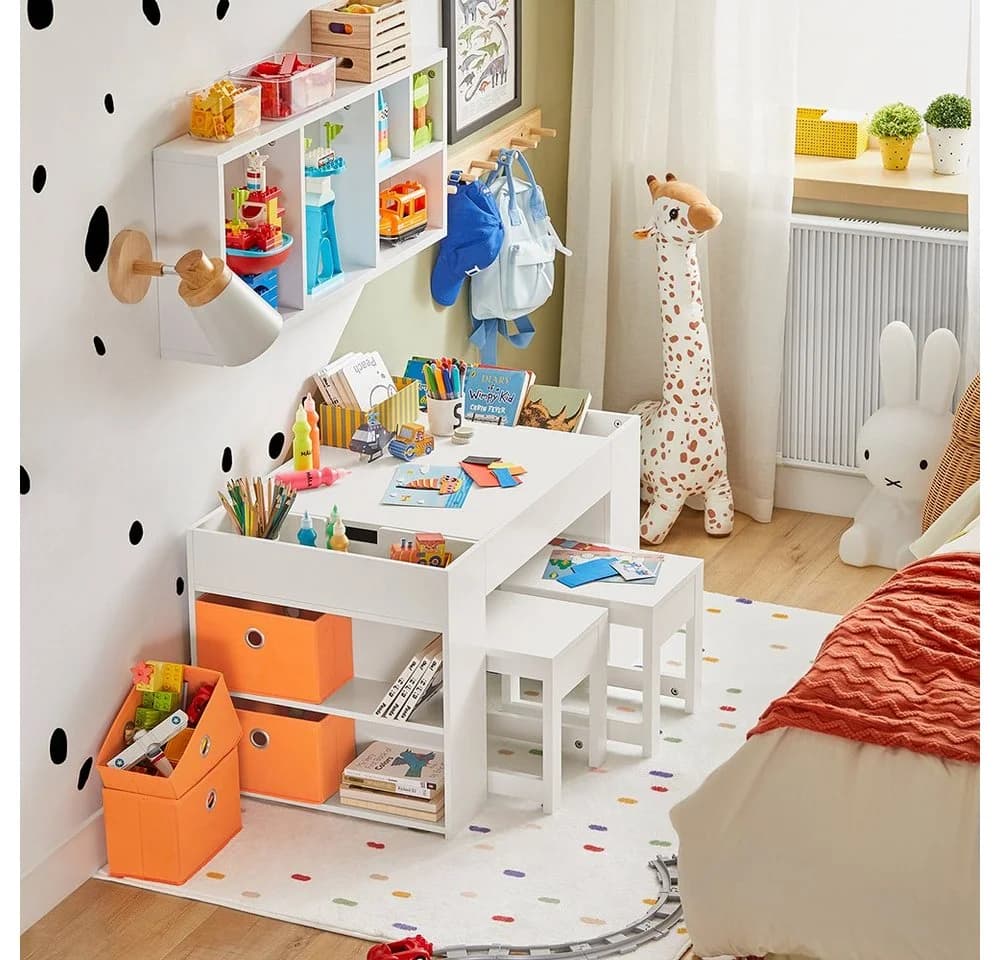 SoBuy Kindersitzgruppe KMB75 Weiß mit 2 Stühlen und Stauraum - Bild 2