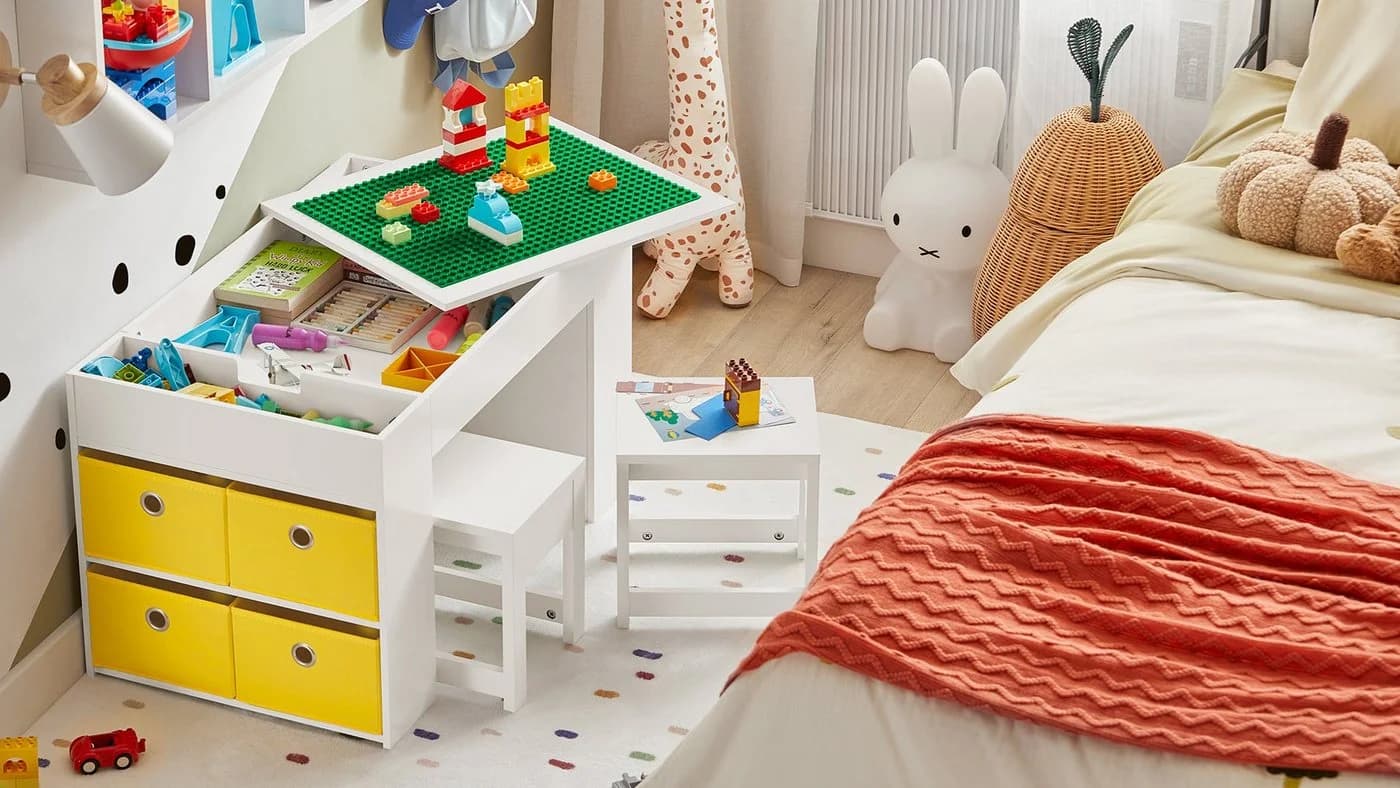 SoBuy Kindersitzgruppe KMB75 Weiß mit 2 Stühlen und Stauraum - Bild 4