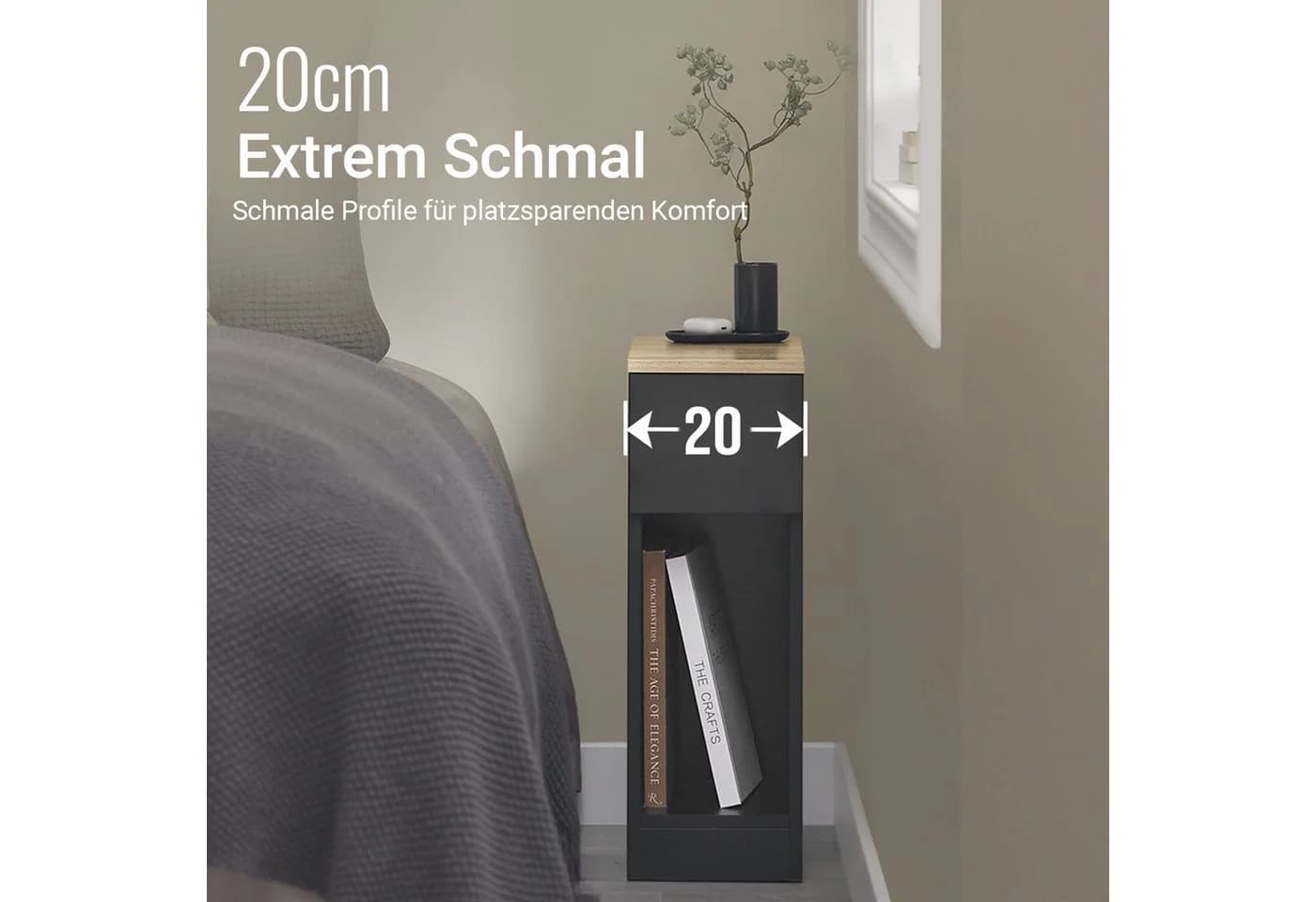 SoBuy Nachttisch FBT111 Schwarz mit Schublade und Ablage - Bild 5