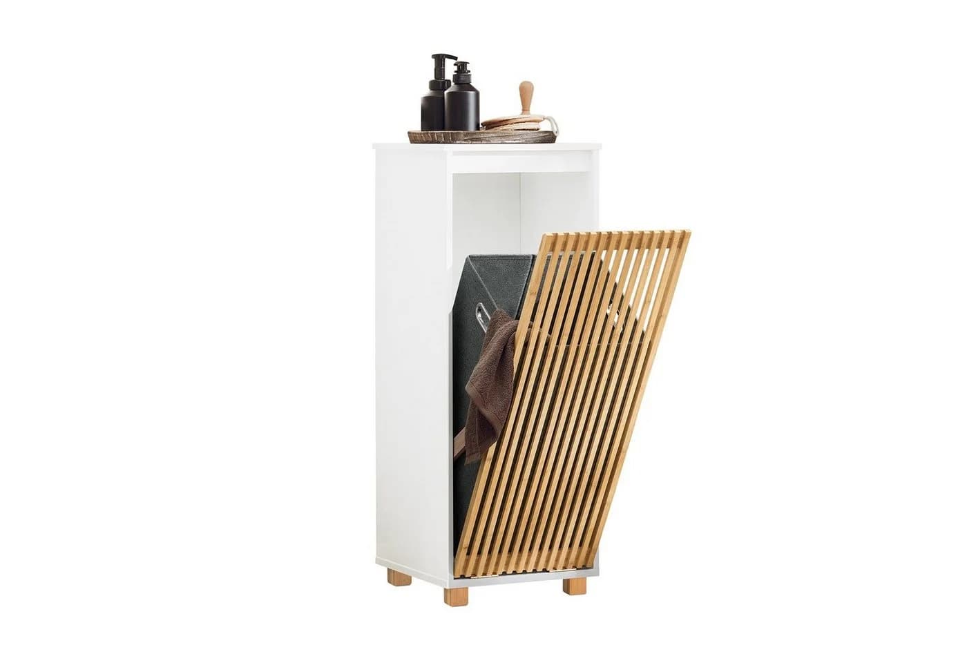 SoBuy Wäscheschrank BZR126 Weiß-Natur mit Wäschesack - Bild 3