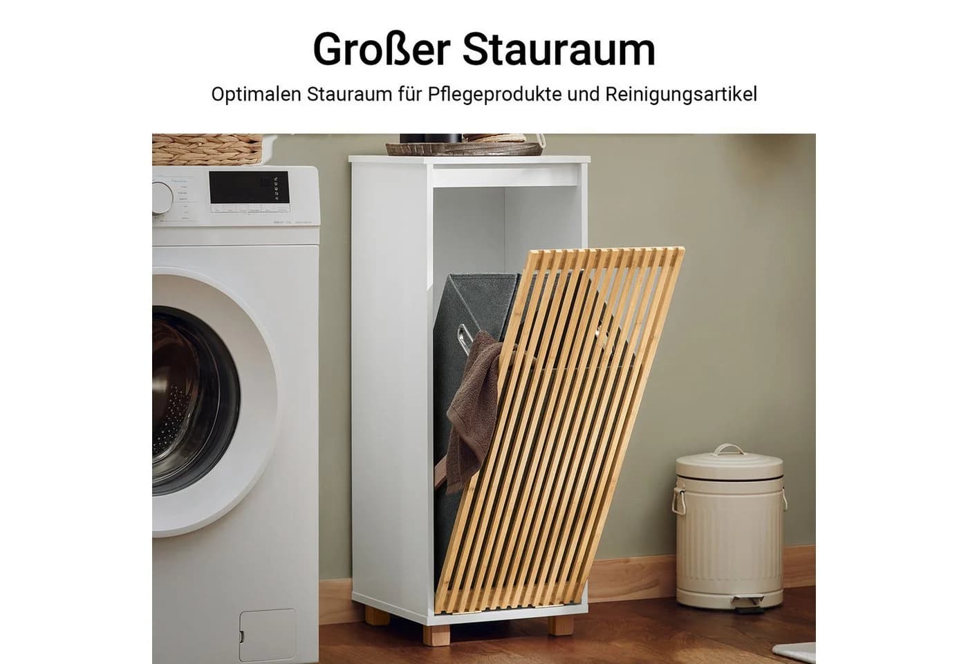 SoBuy Wäscheschrank BZR126 Weiß-Natur mit Wäschesack - Bild 4