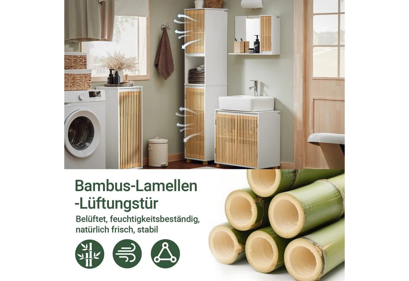 SoBuy Hochschrank BZR127 Weiß-Natur Bambus Badregal - Bild 5