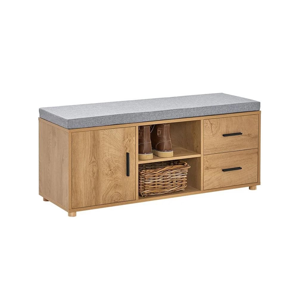 SoBuy Schuhbank FSR148 mit Stauraum und Sitzkissen Natur - Bild 3