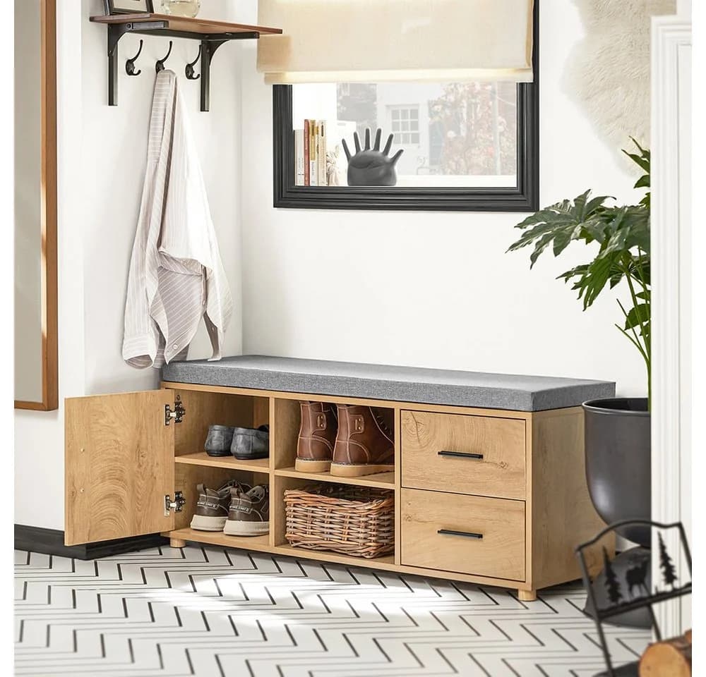SoBuy Schuhbank FSR148 mit Stauraum und Sitzkissen Natur - Bild 4