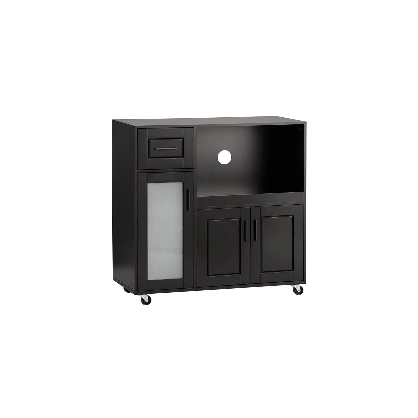SoBuy Sideboard FSB78 Schwarz Modern mit Rollen und Schubladen