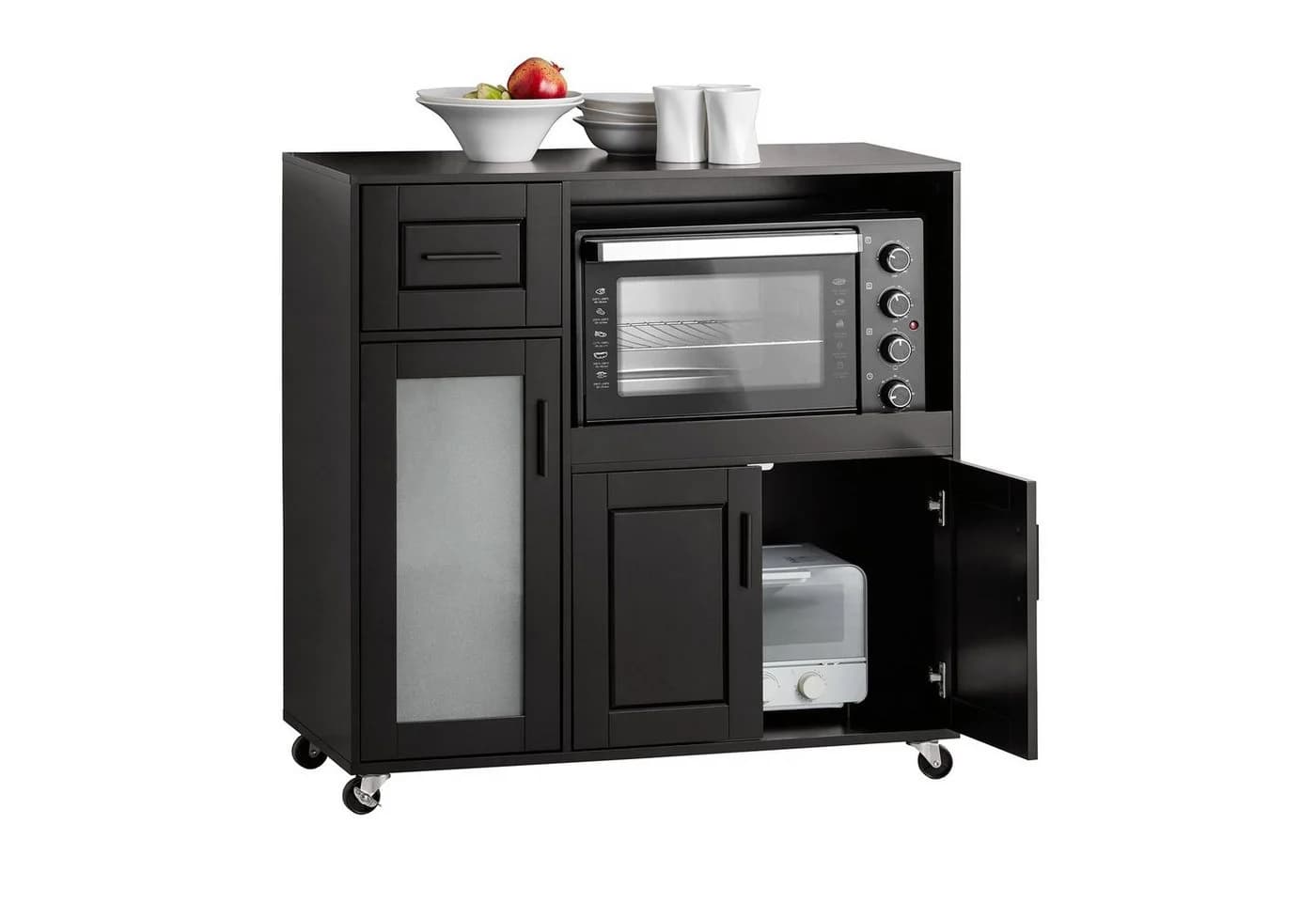 SoBuy Sideboard FSB78 Schwarz Modern mit Rollen und Schubladen - Bild 3