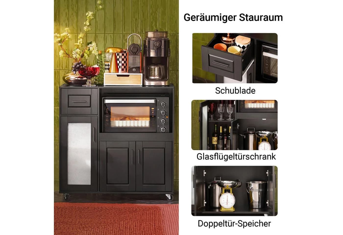 SoBuy Sideboard FSB78 Schwarz Modern mit Rollen und Schubladen - Bild 4