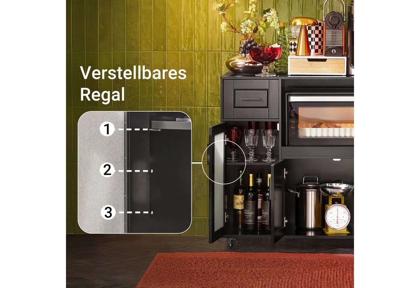 SoBuy Sideboard FSB78 Schwarz Modern mit Rollen und Schubladen - Bild 5