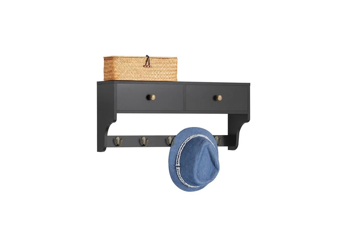 SoBuy Wandgarderobe FRG178 Schwarz mit 2 Schubladen und 5 Haken - Bild 2