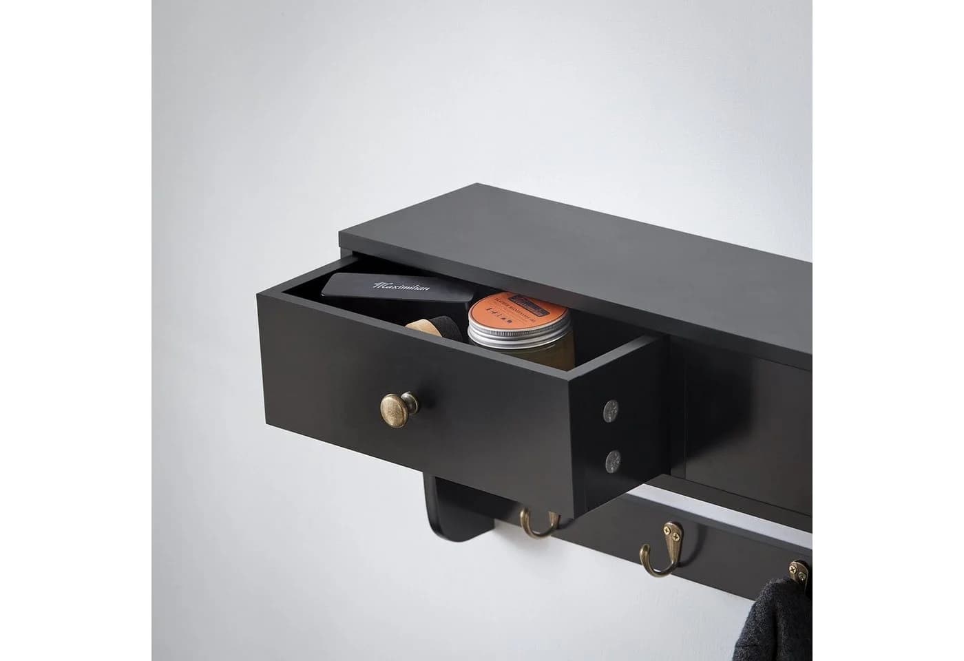 SoBuy Wandgarderobe FRG178 Schwarz mit 2 Schubladen und 5 Haken - Bild 5