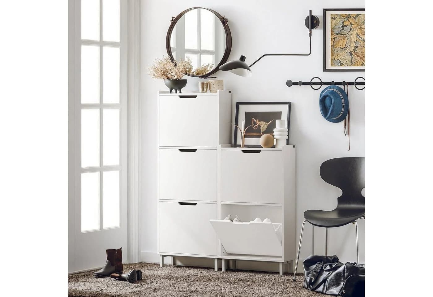 SoBuy Schuhkipper FSR151 Kommode Hoch Flurschrank für Diele Flur Platzsparend Schuhschrank mit Klappen Schuhregal schmal Schuhkommode Schuhablage - Bild 2
