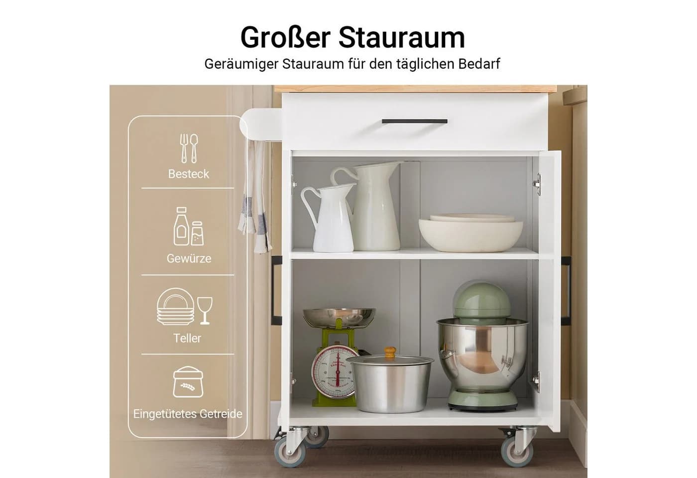 SoBuy Küchenwagen FKW119 Weiß mit Schublade und Stauraum - Bild 4