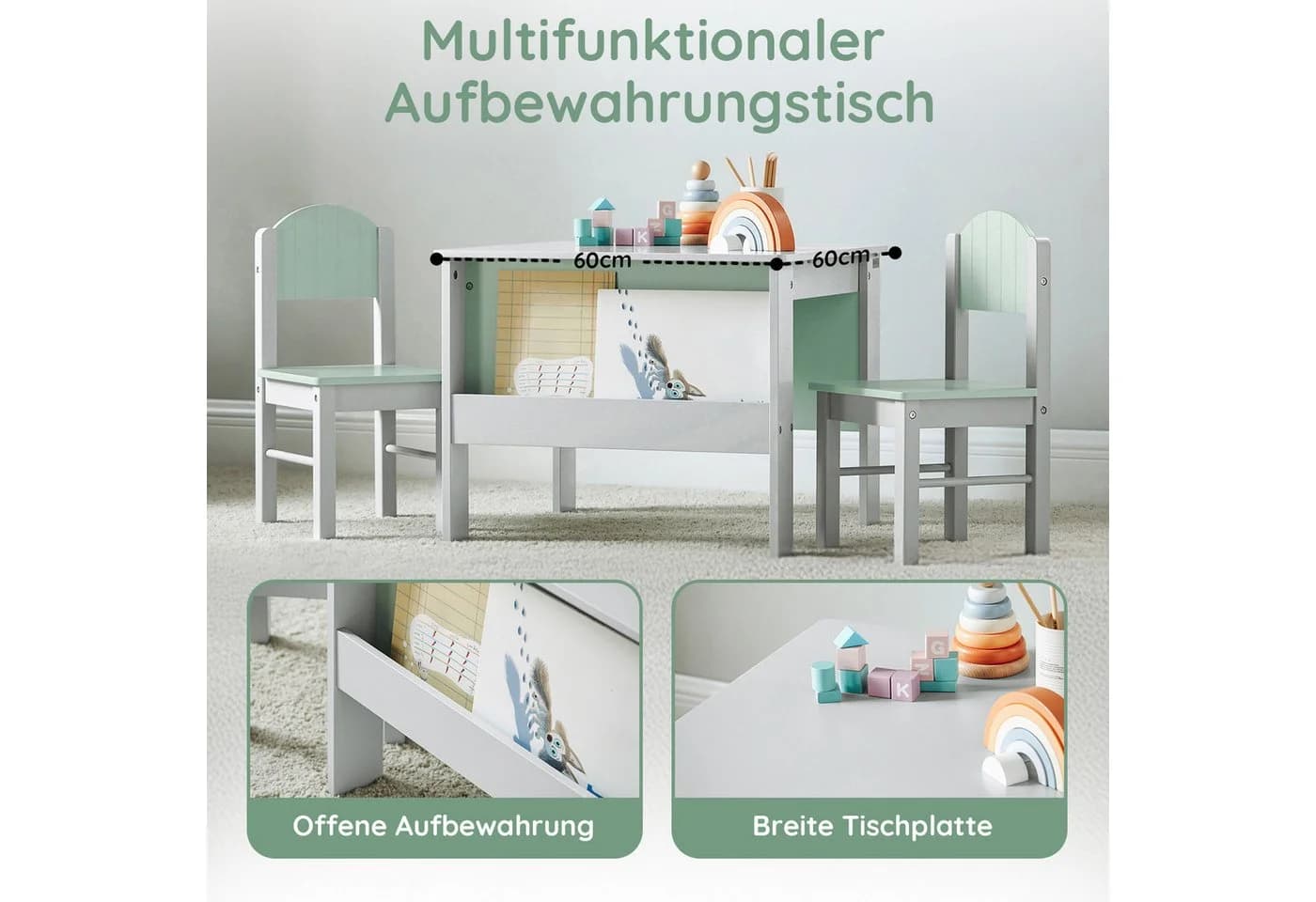 SoBuy Kindersitzgruppe KMB88, Kindertisch mit Stühlen Kinder Tisch Stuhl Set Maltisch Sitzgruppe - Bild 2