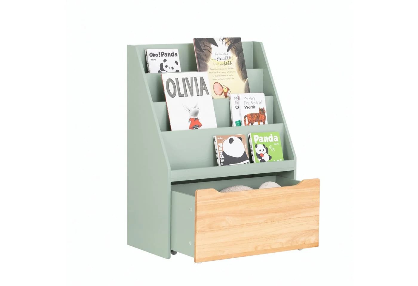 SoBuy Kinderregal KMB95 Grün-Natur mit Rollen 4 Ablagen - Bild 2