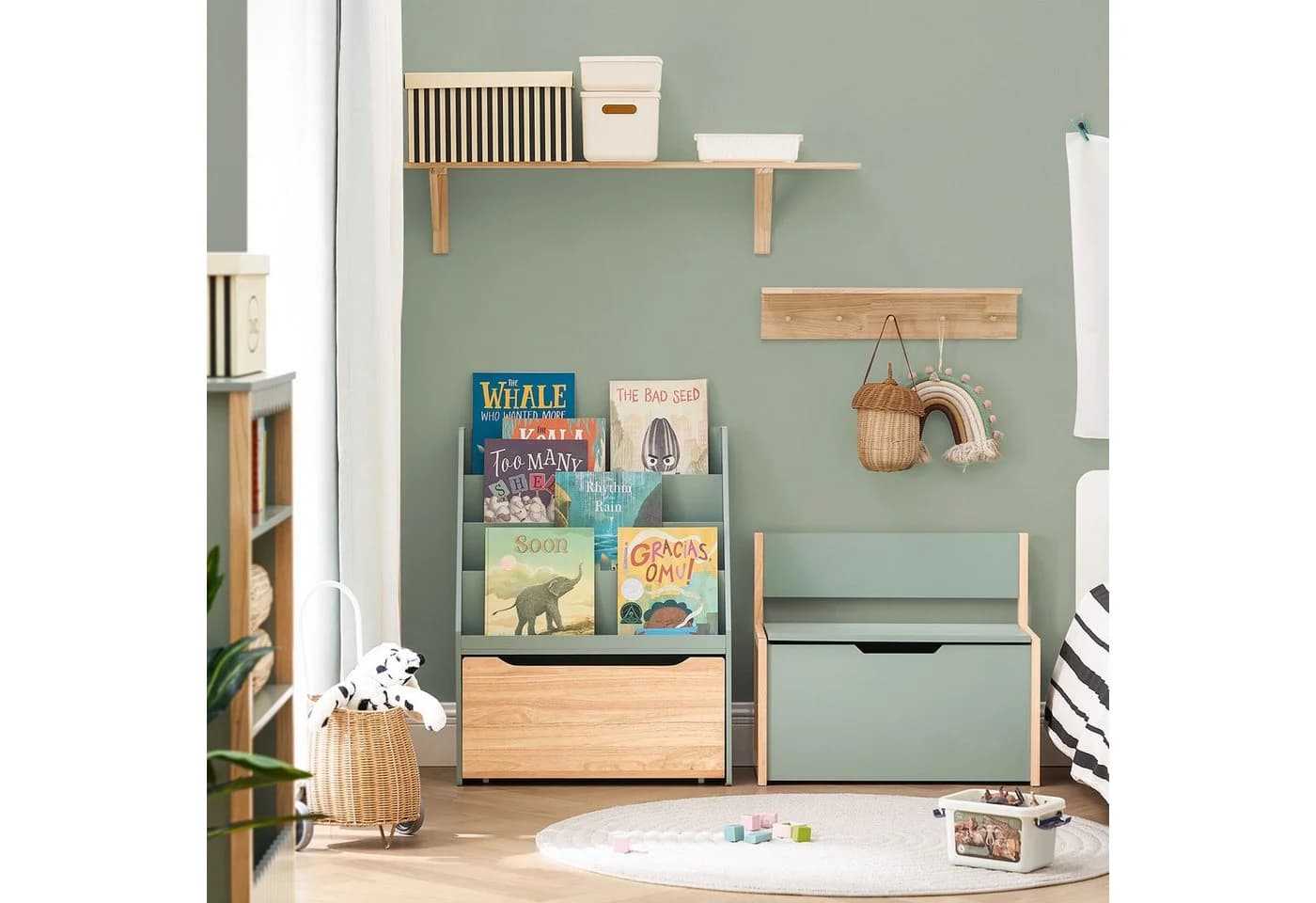 SoBuy Kinderregal KMB95 Grün-Natur mit Rollen 4 Ablagen - Bild 3