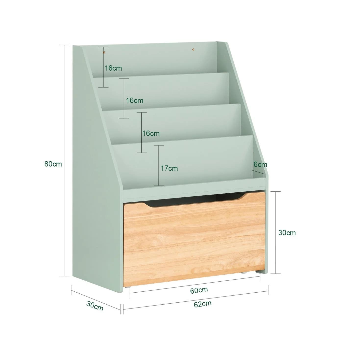 SoBuy Kinderregal KMB95 Grün-Natur mit Rollen 4 Ablagen - Bild 5