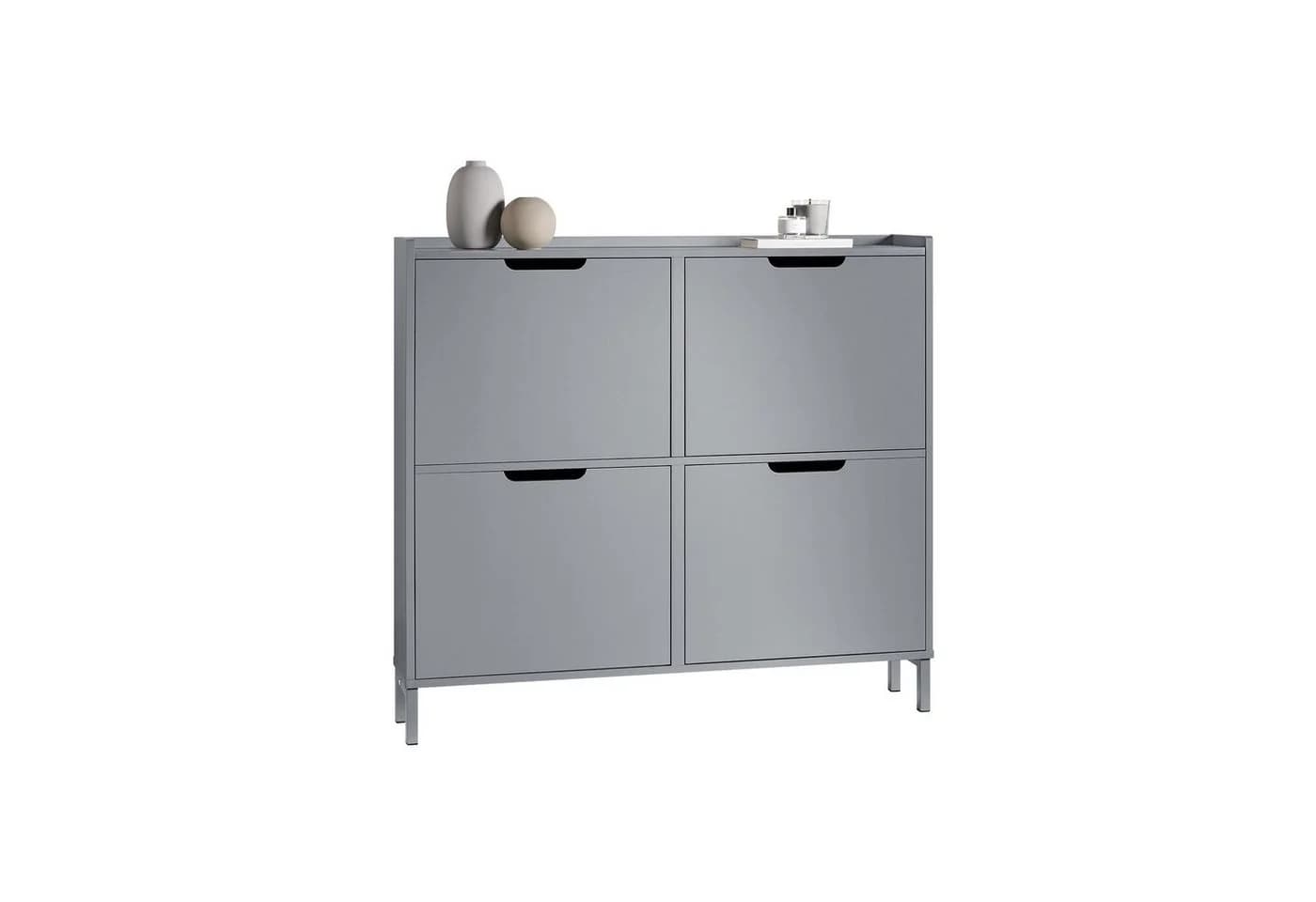 SoBuy Schuhkipper FSR100 mit 4 Klappen Schuhschrank schmal Hellgrau - Bild 3