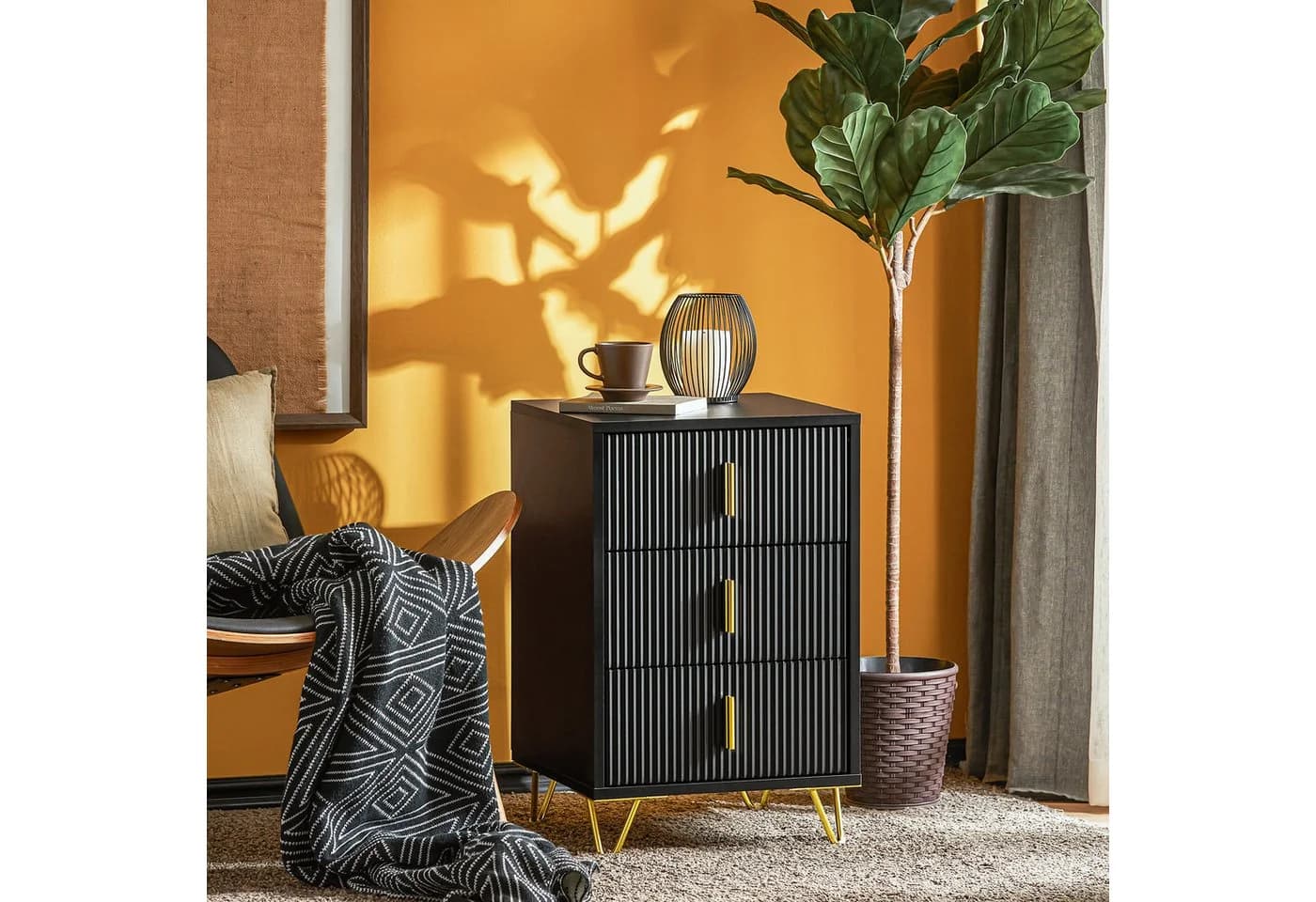 SoBuy Nachttisch FBT115-L Schwarz/Weiß mit 3 Schubladen Modern - Bild 2