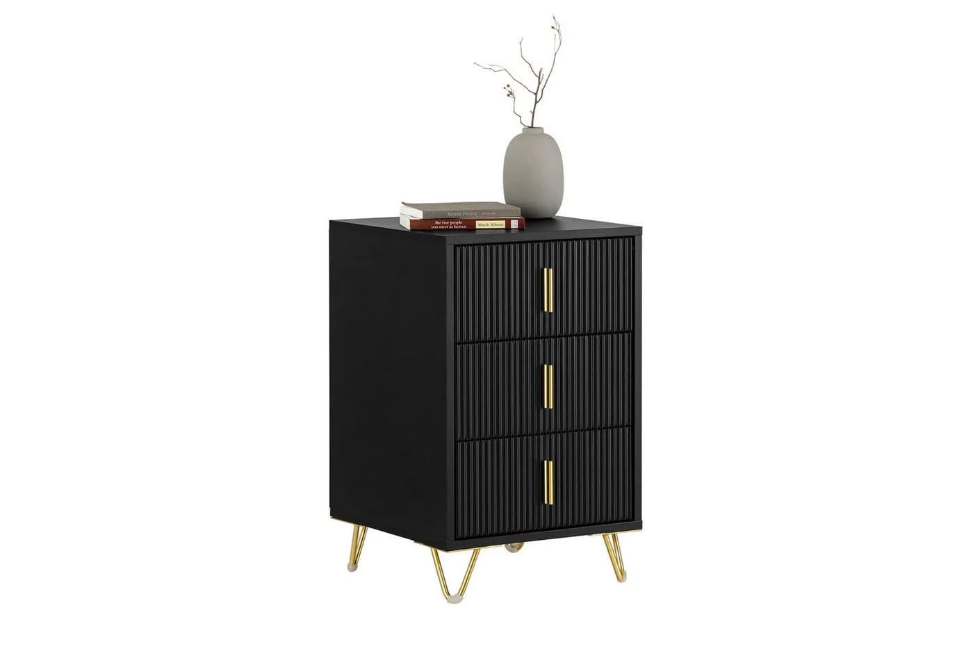 SoBuy Nachttisch FBT115-L Schwarz/Weiß mit 3 Schubladen Modern - Bild 3