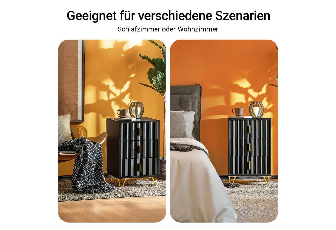 SoBuy Nachttisch FBT115-L Schwarz/Weiß mit 3 Schubladen Modern - Bild 5