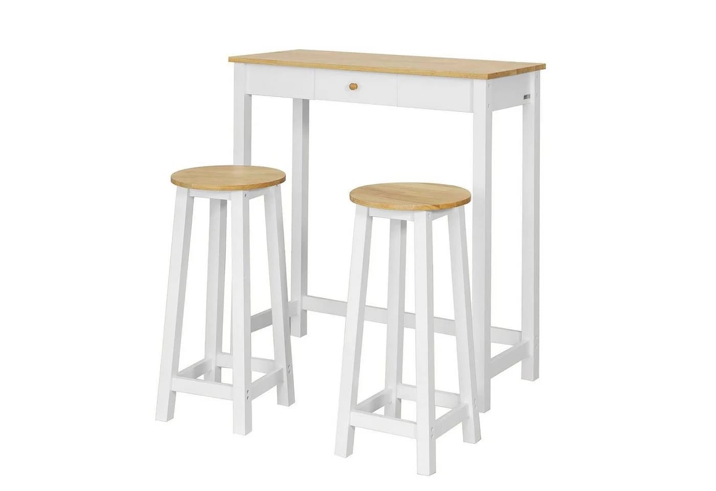 SoBuy Bartisch FWT50 3-teilig mit 2 Hockern Natur/Weiß - Bild 2