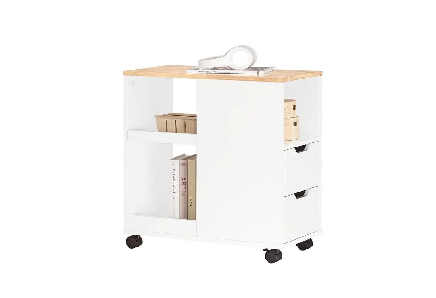 SoBuy Beistellwagen FBT130 Rollcontainer Weiß-Natur Modern - Bild 3