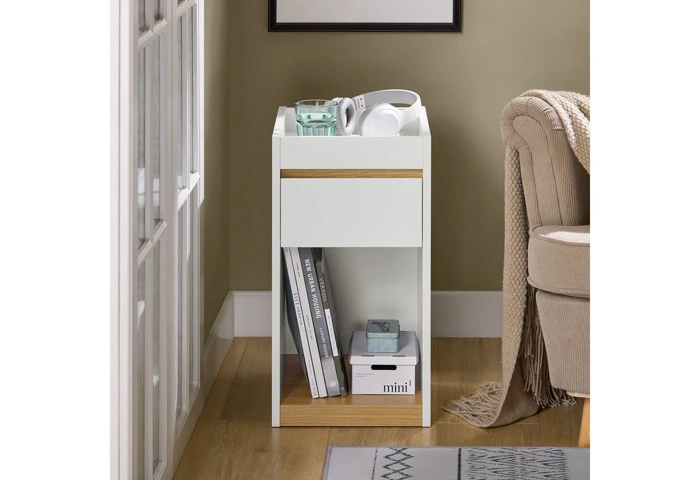 SoBuy Nachttisch FBT137 Weiß Modern mit Schublade - Bild 2